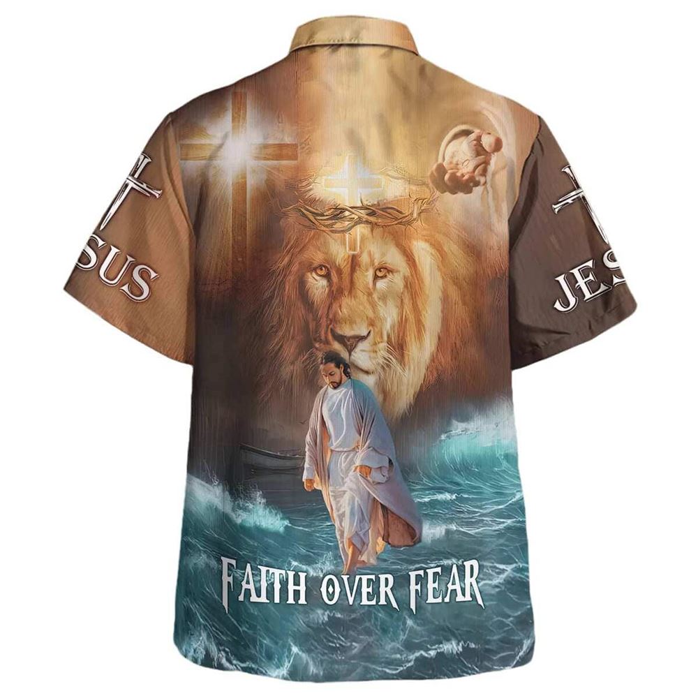 Jesus Walk On Water Faith Over Fear Hawaiian Shirt For Men, Christian Hawaiian Shirt, Gift For Christian