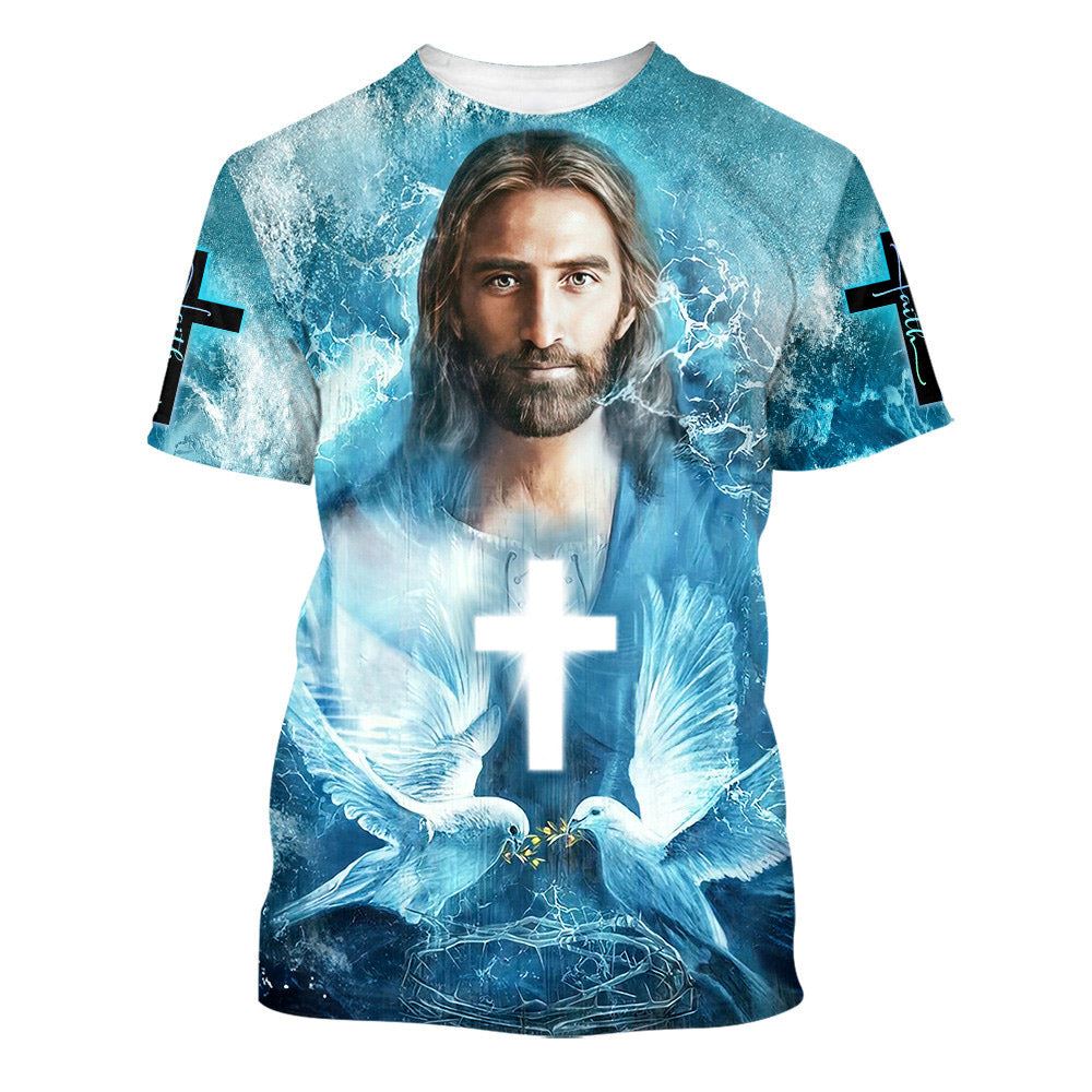 Jesus With Birds All Over Print 3D T Shirt For Men And Women