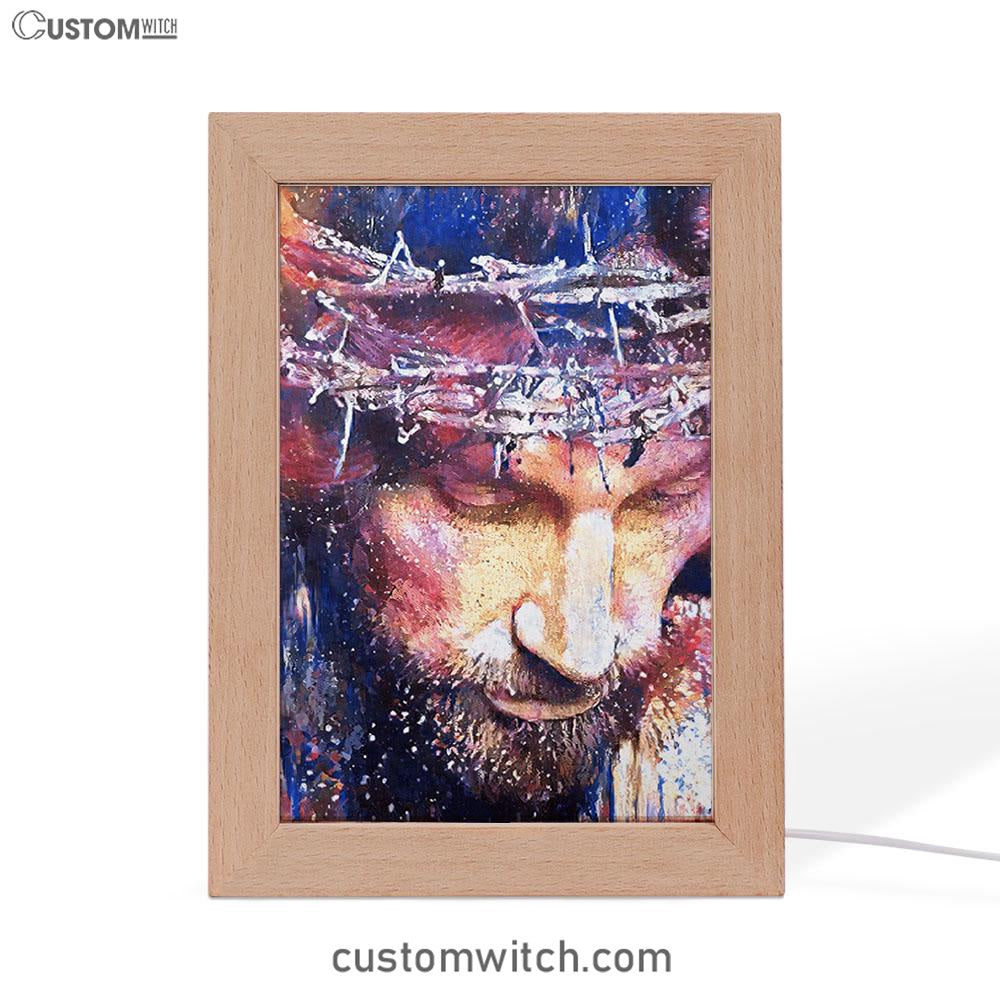 Jesus With Crown Of Thorns Frame Lamp Prints - Jesus Christ Frame Lamp Art - Christian Decor