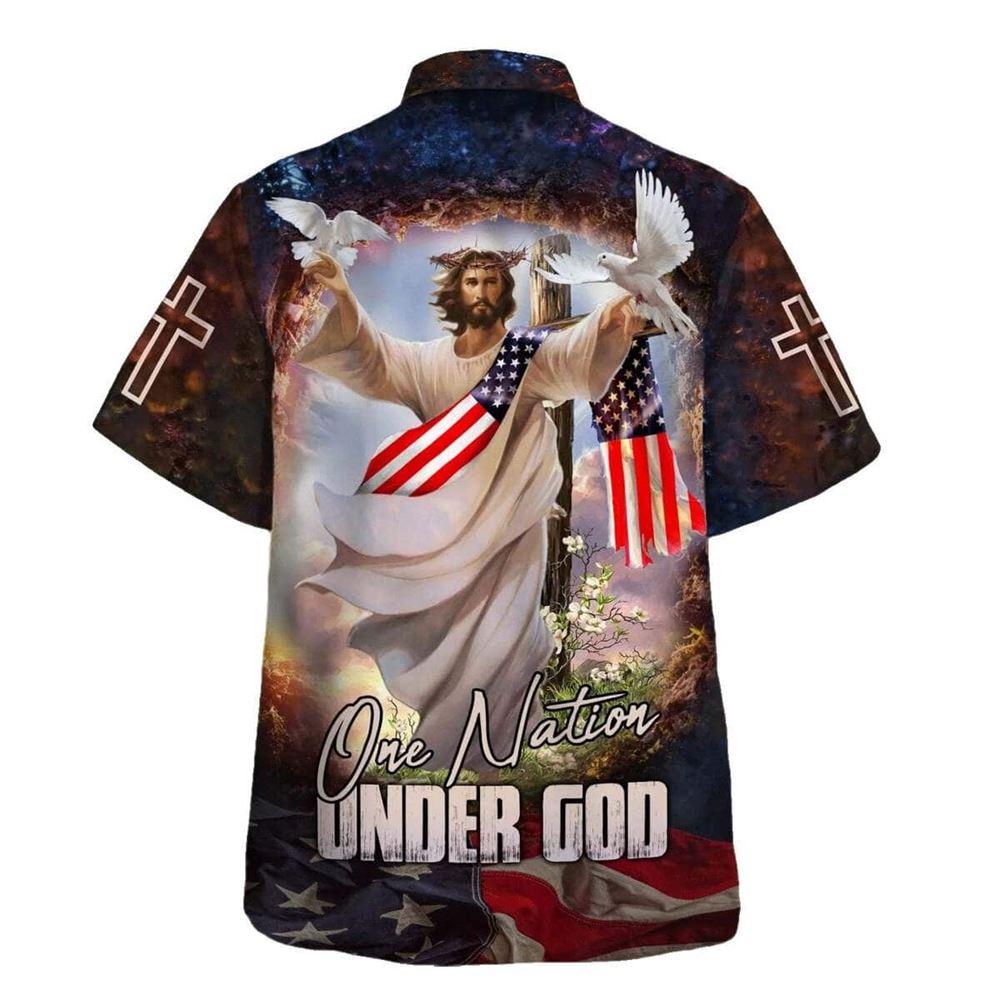 Jesus With His Arms Open Dove One Nation Under God Christian Hawaiian Shirt For Men, Christian Hawaiian Shirt, Gift For Christian