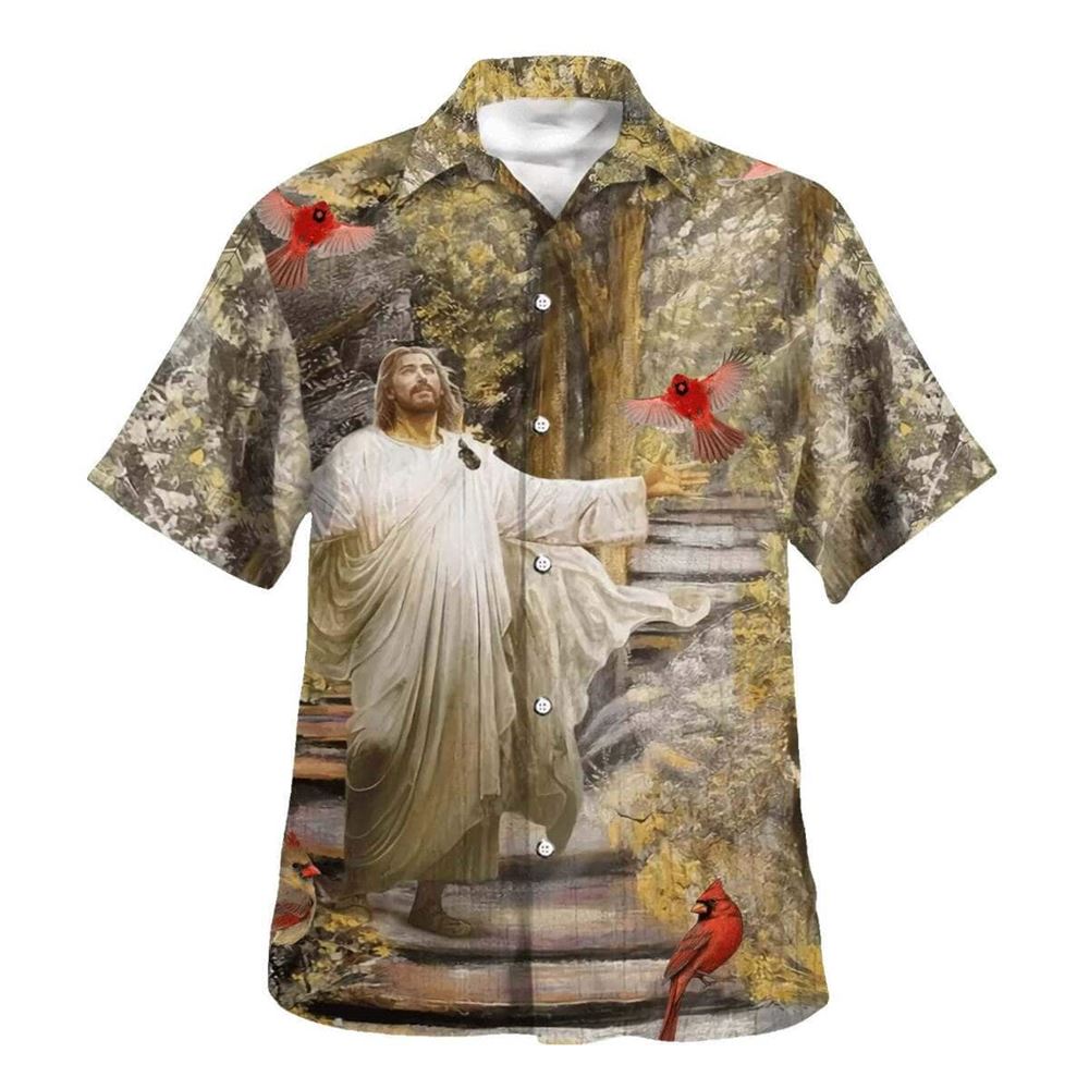 Jesus With His Arms Open Hummingbird Hawaiian Shirt For Men, Christian Hawaiian Shirt, Gift For Christian