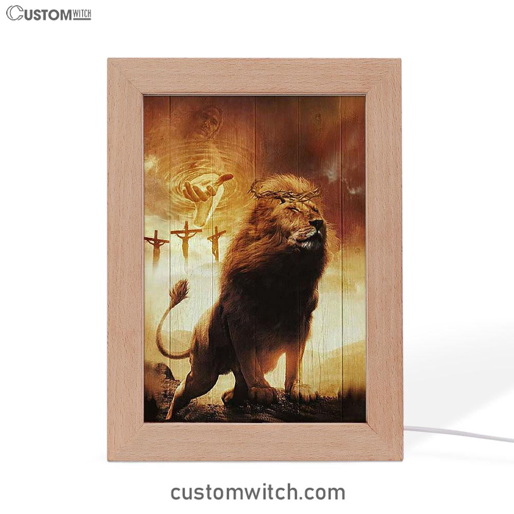 Jesus's Hand Lion Of Judah Crosses Art Frame Lamp - Jesus Portrait Frame Lamp Prints - Christian Art
