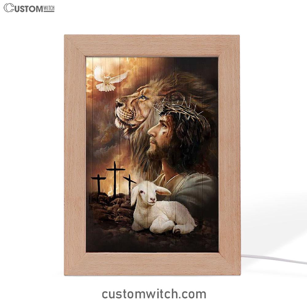 Jeus Lion Of Judah Lamb Of God Dove Of Peace Art Frame Lamp - Jesus Portrait Frame Lamp Prints - Christian Art