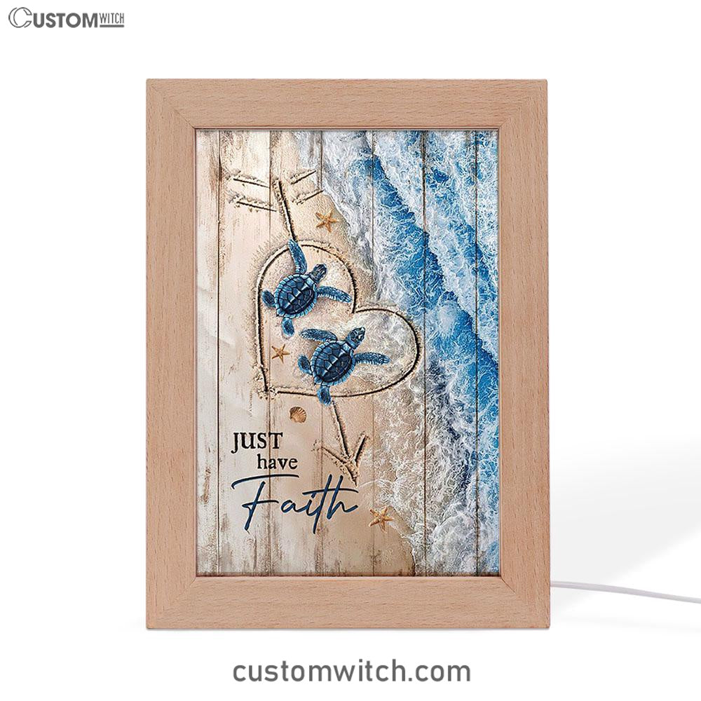 Just Have Faith Blue Turtle Frame Lamp Art - Bible Verse Wooden Lamp - Inspirational Art - Christian Home Decor