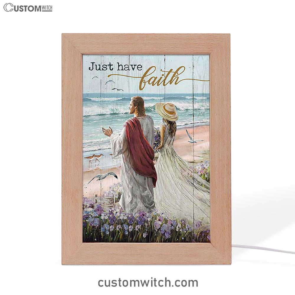 Just Have Faith Walk With Jesus Blue Ocean Frame Lamp Art - Christian Night Light - Bible Verse Wooden Lamp
