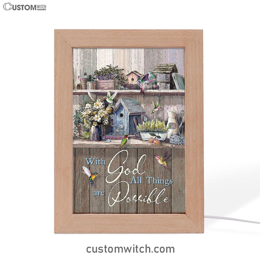 Kitchen Flowers Hummingbird With God All Things Are Possible Frame Lamp Art - Christian Art - Bible Verse Art - Religious Home Decor