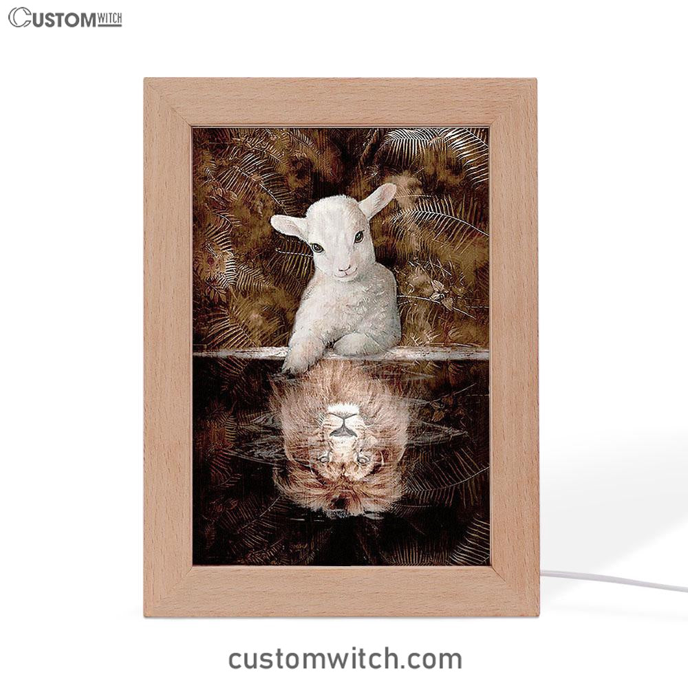 Lamb And Lion King Of Jesus Frame Lamp Art - Christian Night Light - Bible Verse Wooden Lamp