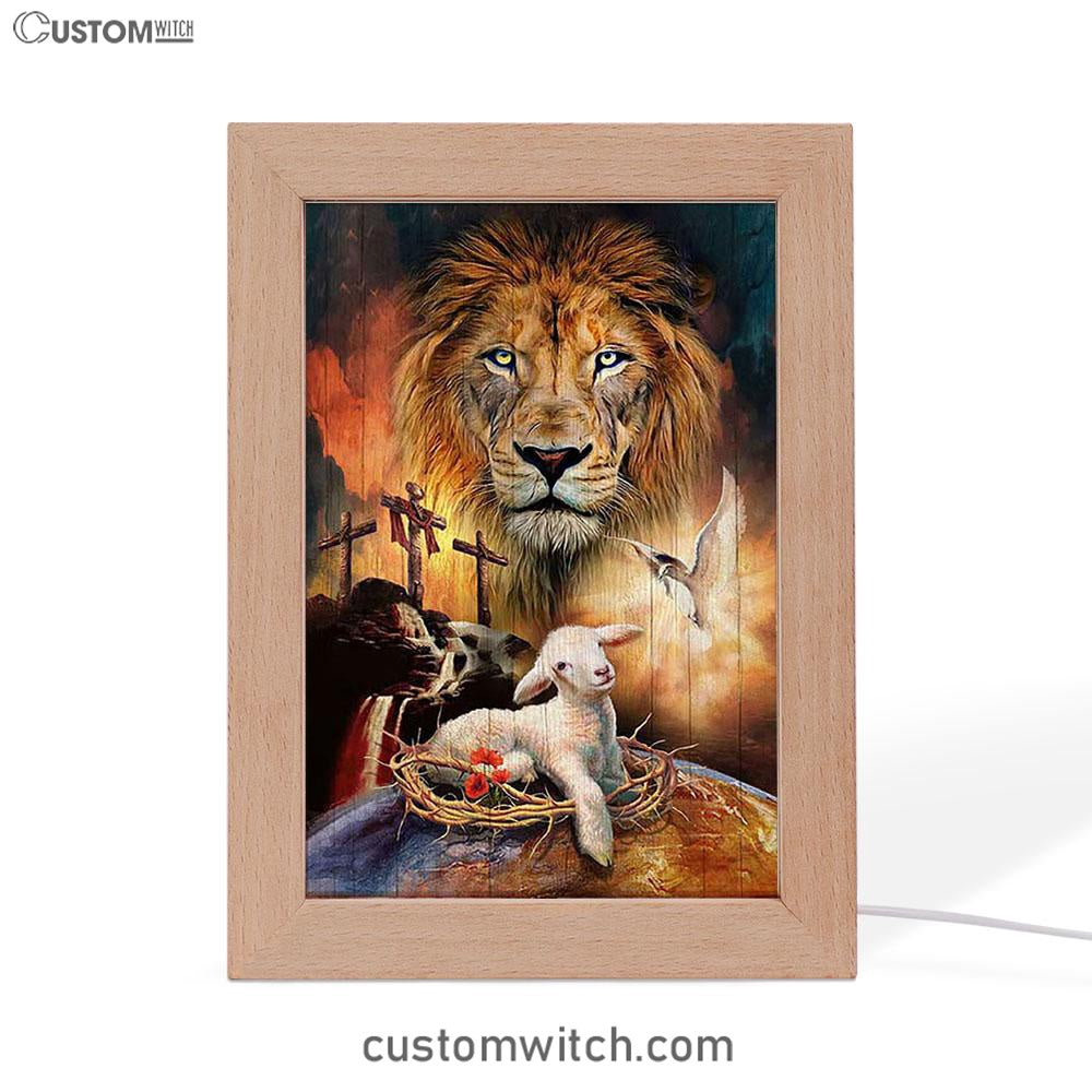 Lamb Of God Holy Spirit Dove Lion Of Judah Frame Lamp - Lion Frame Lamp Print - Christian Art - Religious Home Decor