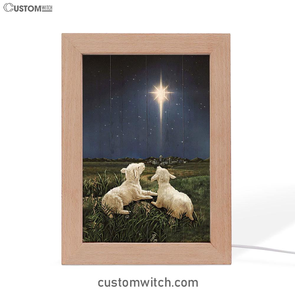 Lambs Look At The Light Star Of Bethlehem Frame Lamp - Lion Frame Lamp Print - Christian Art - Religious Home Decor