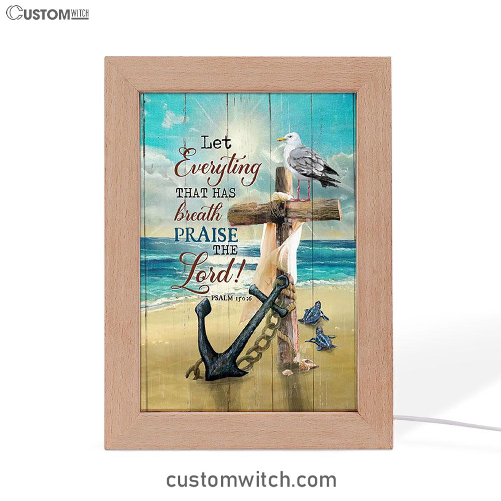 Let Everything That Has Breath Frame Lamp - Anchor Wooden Cross Pretty Seagull Frame Lamp Art - Christian Night Light