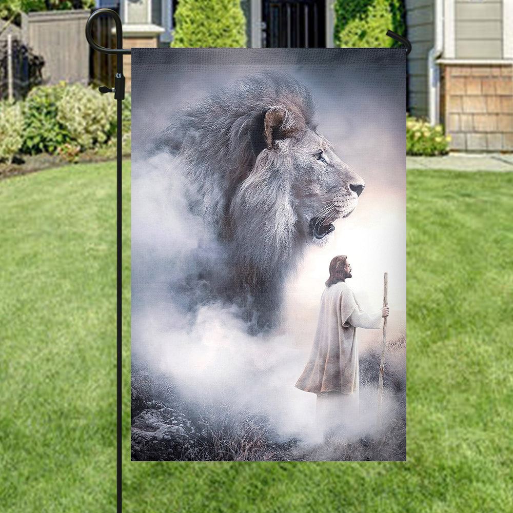 Lion And Jesus Flag, Christian's Flag, Garden Decor, Garden Flag Stand, Christian Flag, Scripture Flag, Garden Banner