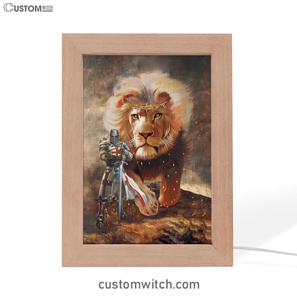 Lion And Knight Templar Jesus Frame Lamp Prints - Jesus Christ Frame Lamp Art - Christian Decor