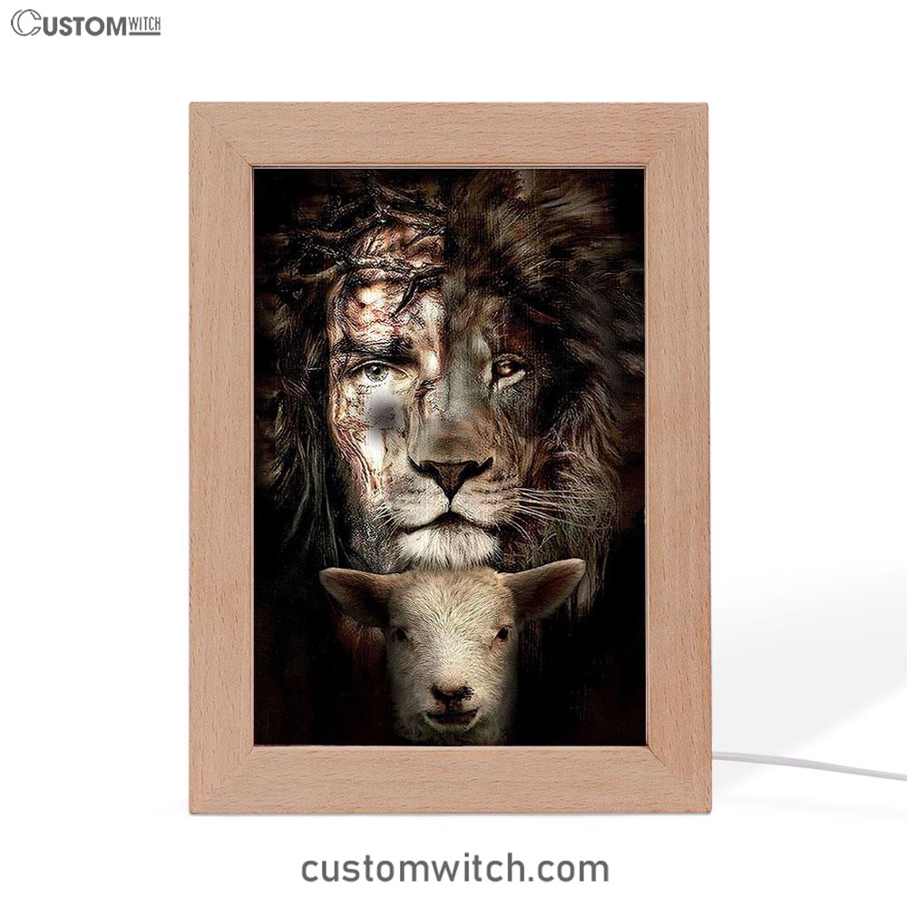 Lion And Lamb Frame Lamp Art - Christian Frame Lamp - Religious Gifts Night Light