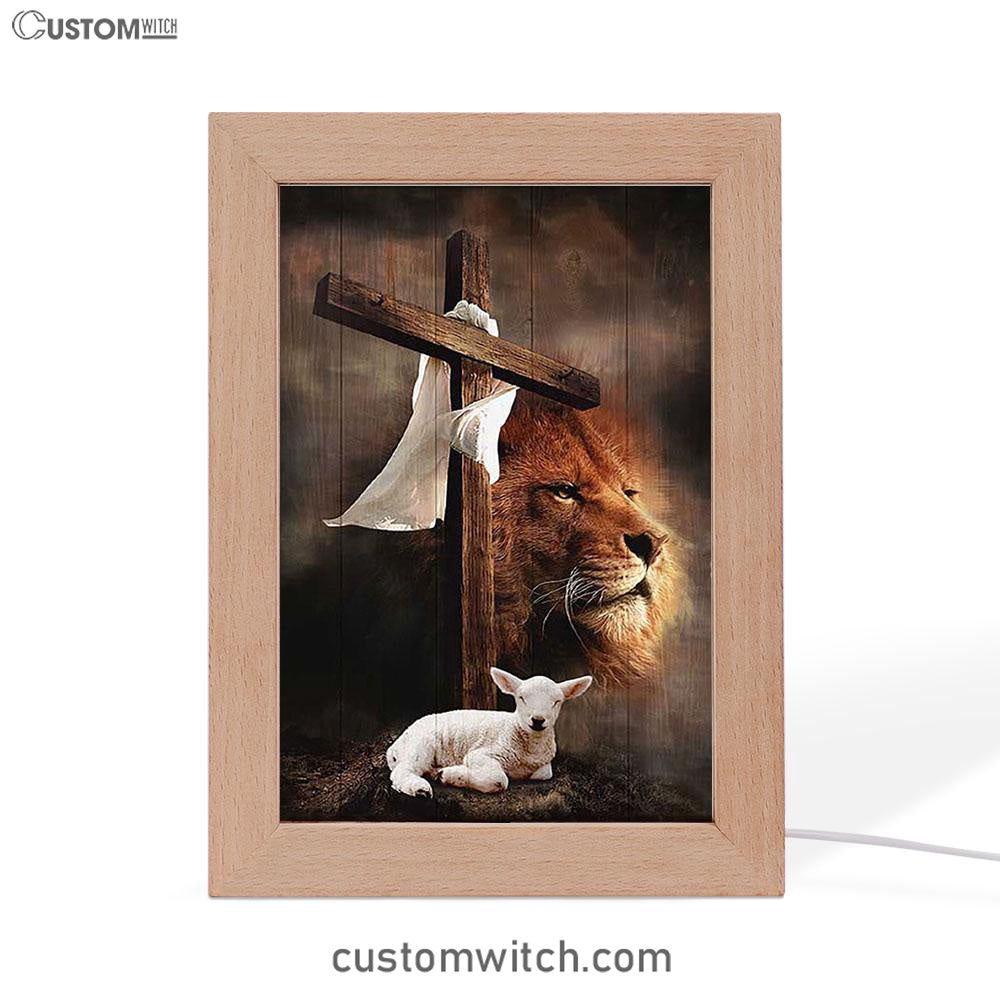 Lion And Lamb Of God Frame Lamp Art - Bible Verse Wooden Lamp - Inspirational Art - Christian Home Decor
