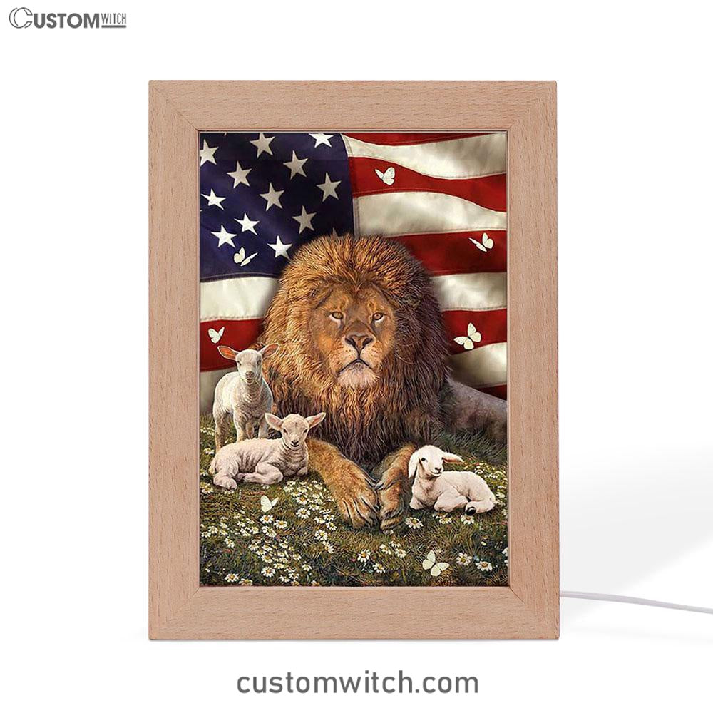 Lion And The Lamb Daisy Garden Frame Lamp - Lion Frame Lamp Print - Christian Art - Religious Home Decor
