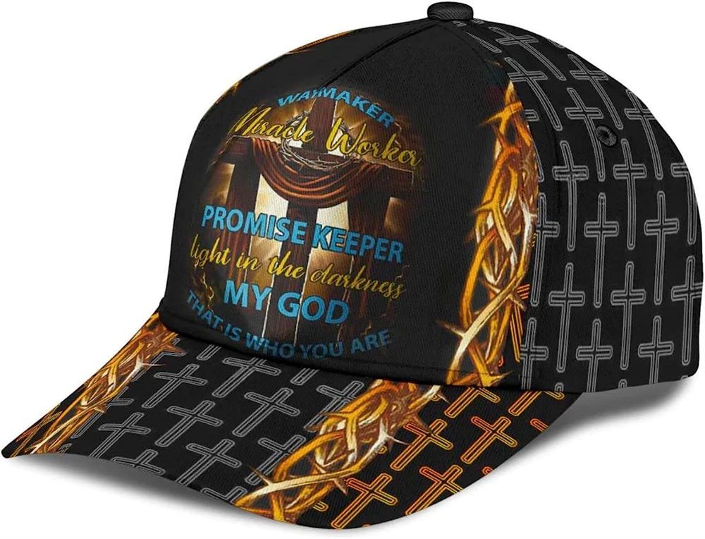 Lion Cross Way Maker, Miracle Worker, Promise Keeper All Over Print Baseball Cap, God Cap, Gift Ideas For Male