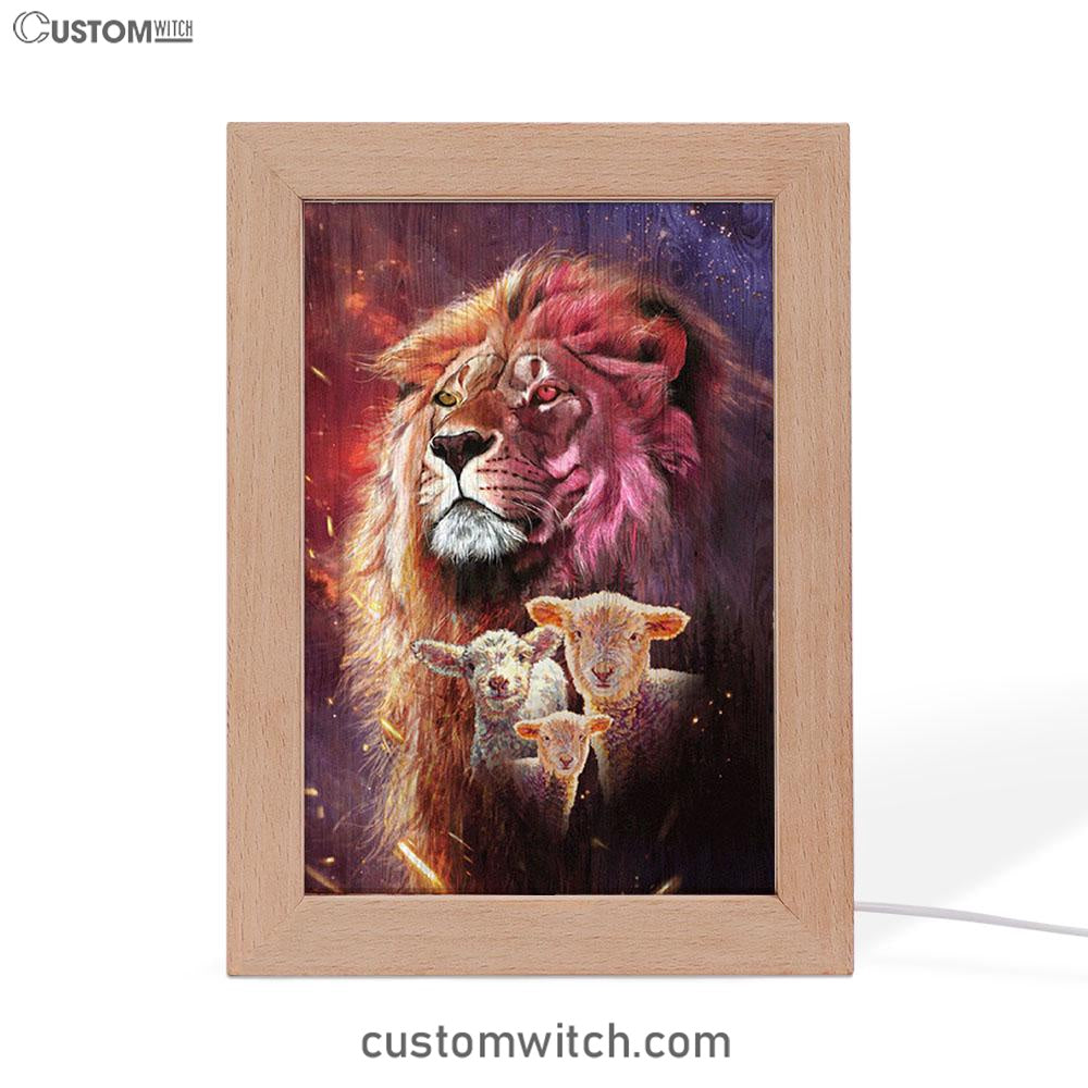 Lion Head Lamb Of God Frame Lamp - Lion Frame Lamp Print - Christian Art - Religious Home Decor