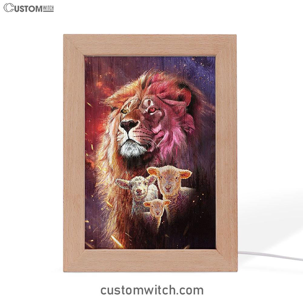 Lion Head Lamb Of God Lion Of Judah Frame Lamp Art - Christian Art - Bible Verse Art - Religious Home Decor