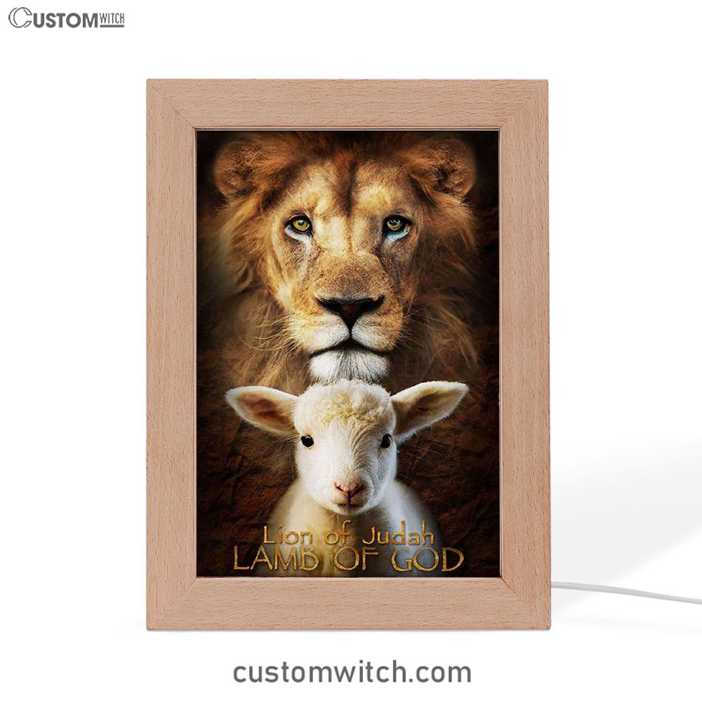 Lion Of Judah And Lamb Of God Stand Together Frame Lamp Art - Inspirational Frame Lamp Art - Christian Decor