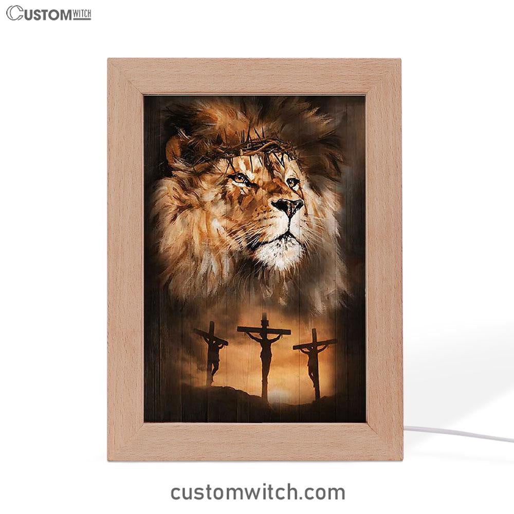 Lion Of Judah Crown Of Thorn Frame Lamp - Lion Frame Lamp Print - Christian Art - Religious Home Decor