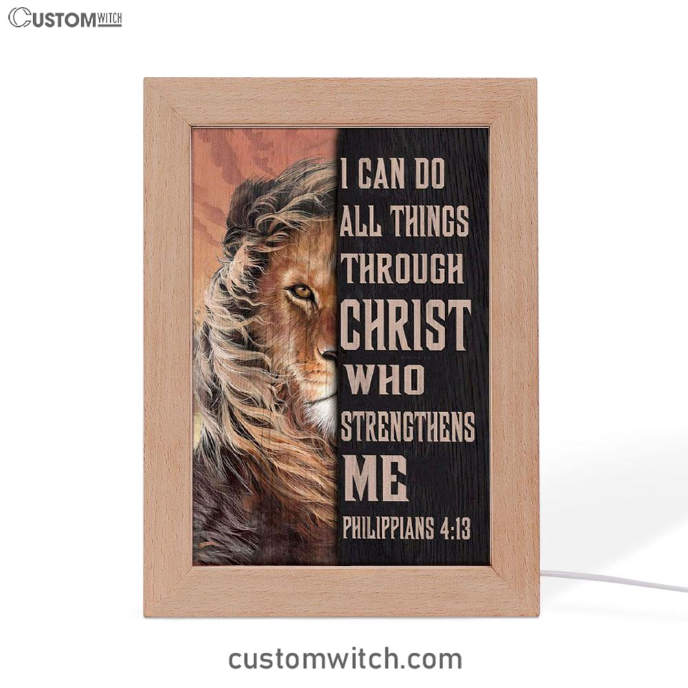 Lion Of Judah I Can Do All Things Through Christ Frame Lamp Prints - Bible Verse Decor - Scripture Art