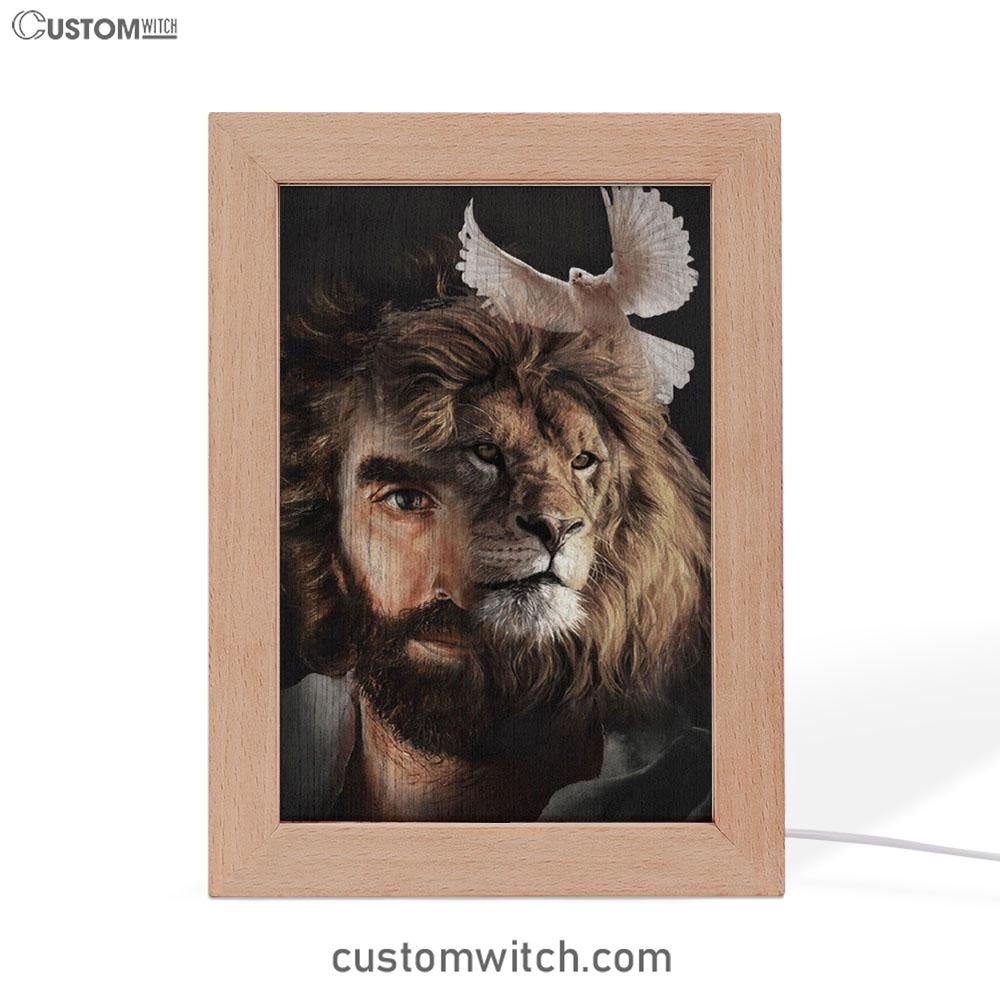 Lion Of Judah Jesus And The Dove Frame Lamp Prints - Jesus Christ Frame Lamp Art - Christian Decor