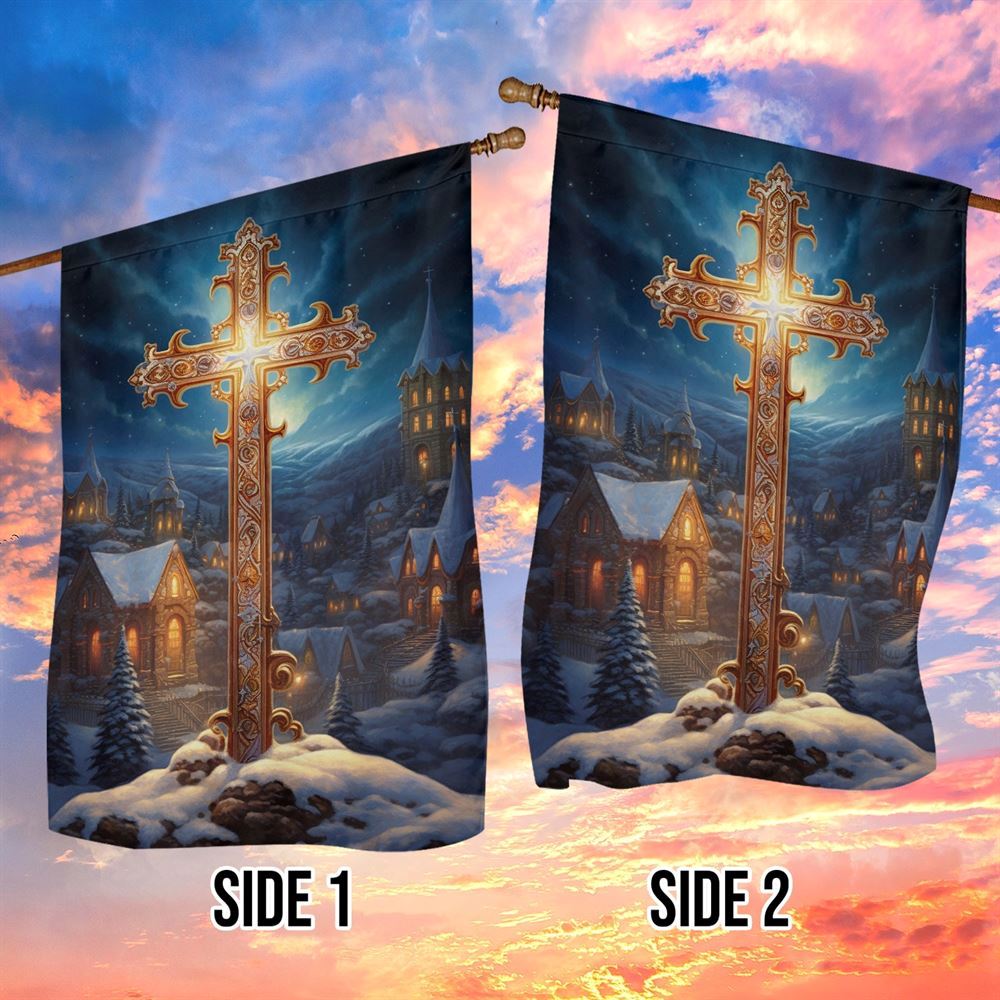 Majestic Midnight Cross Flag, Christian Christmas House Flag, Christmas Outdoor Decor Ideas