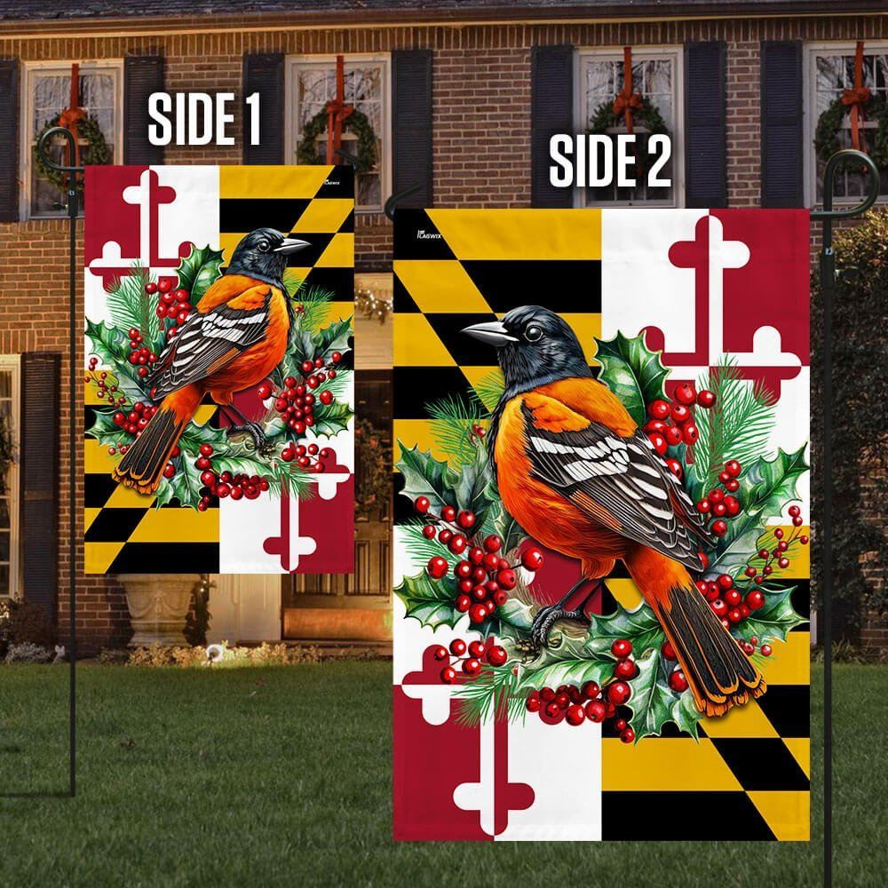 Maryland Christmas Baltimore Oriole Bird And Christmas Wreath Flag, Christmas Garden Flag, Home Decor Accessories, Christmas Outdoor Decor Ideas