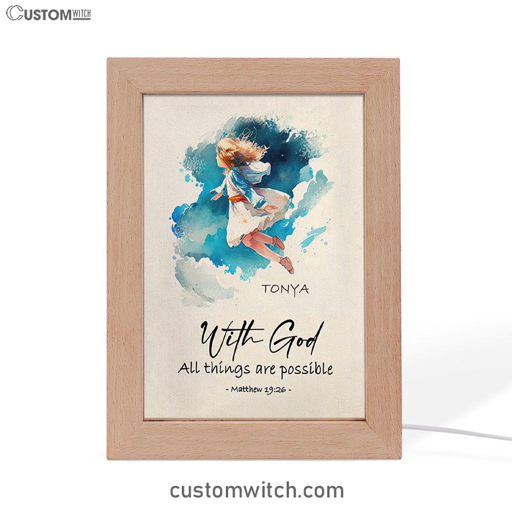 Matthew 196 With God All Things Are Possible Personalized Frame Lamp Art - Religious Gifts Night Light - Bible Frame Lamp Art