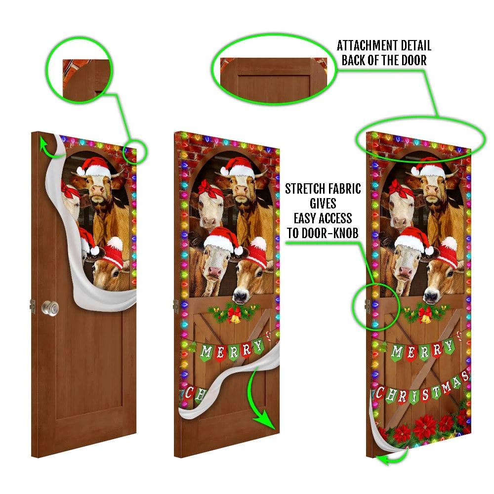 Merry Christmas Door Cover, Cow Cattle Door Cover, Unique Gifts Doorcover, Christmas Door Knob Covers, Christmas Outdoor Decoration