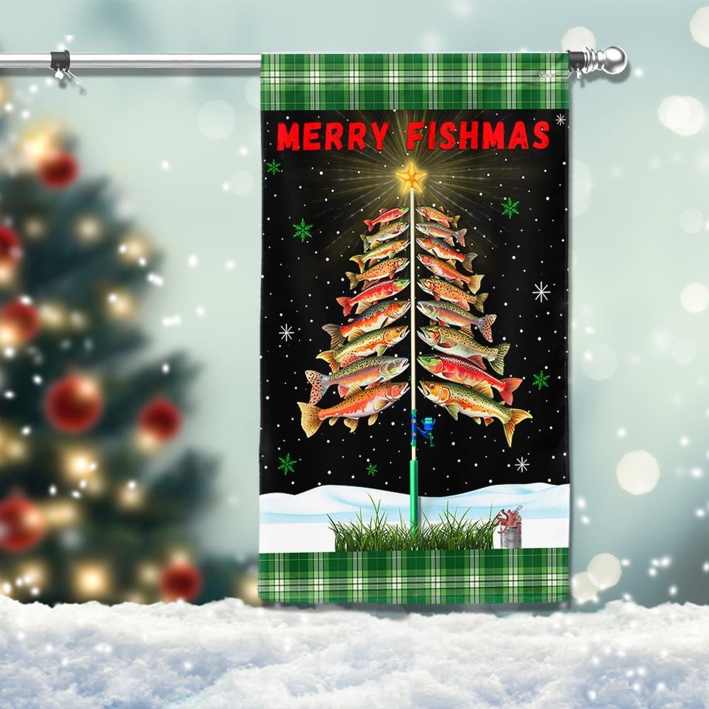 Merry Fishmas Tree Christmas Flag, Christmas Garden Flag, Home Decor Accessories, Christmas Outdoor Decor Ideas