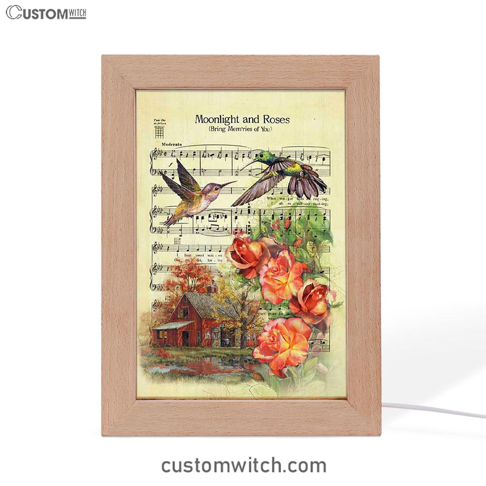Moonlight And Roses Music Sheet Big Hummingbird Orange Rose Frame Lamp Art - Christian Night Light