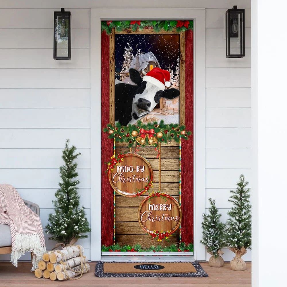 Moory Christmas Cow Door Cover, Christmas Door Knob Covers, Christmas Outdoor Decoration