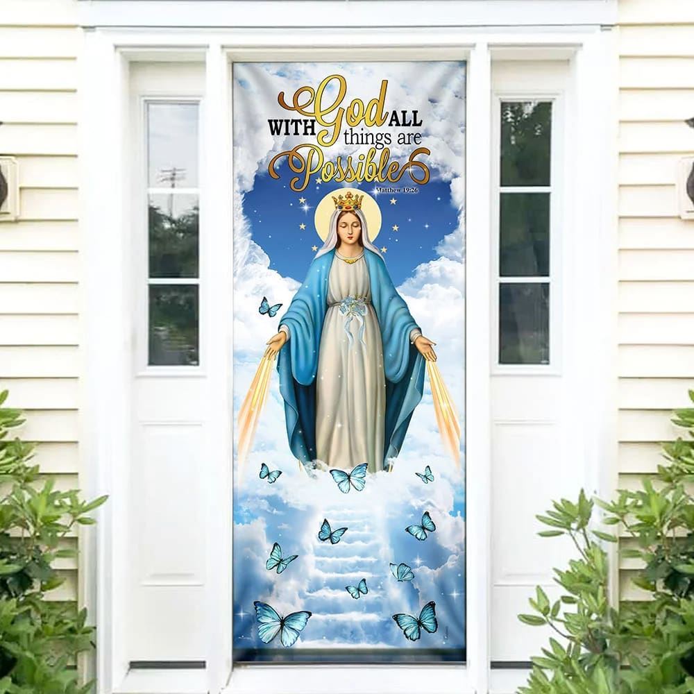 Mother Maria Door Cover With God All Things Are Possible, Christian Door Decor, Door Christian Church, Christian Door Plaques