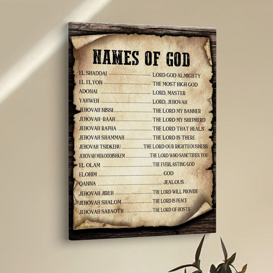Names Of God Christian Canvas Prints - Bible Verse Wall Decor - Script ...
