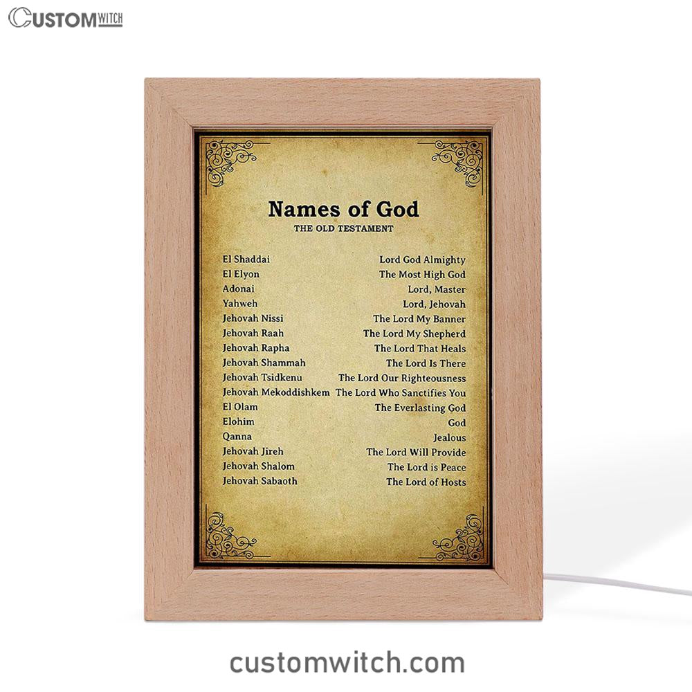 Names Of God Frame Lamp Art - The Old Testament - Christian Night Light Decor