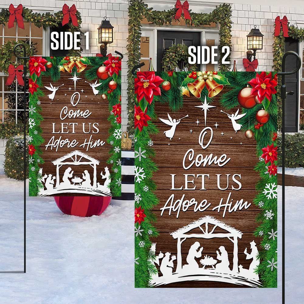 Nativity Of Jesus Holy Night Christmas Flag O Come Let us Adore Him Flag, Christian Christmas House Flag, Christmas Outdoor Decor Ideas