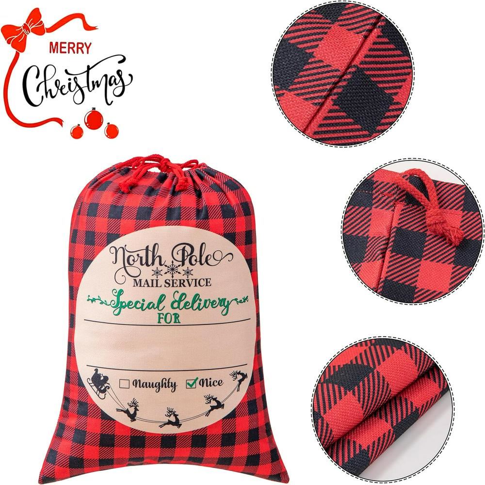 North Pole Red Caro Christmas Sack, Gift For Chidren, Christmas Bag Gift, Christmas Gift 2023