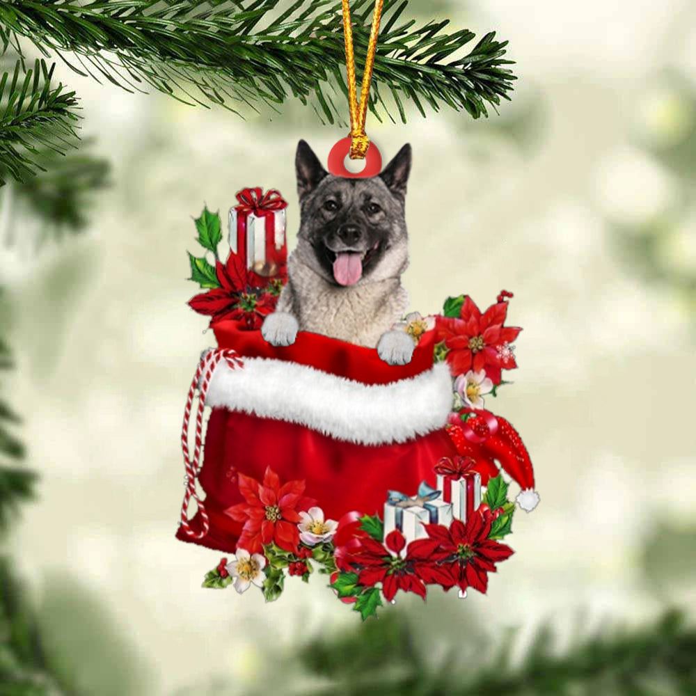 Norwegian Elkhound In Gift Bag Christmas Ornament, Christmas Gift, Christmas Tree Decorations, Christmas Ornament 2023
