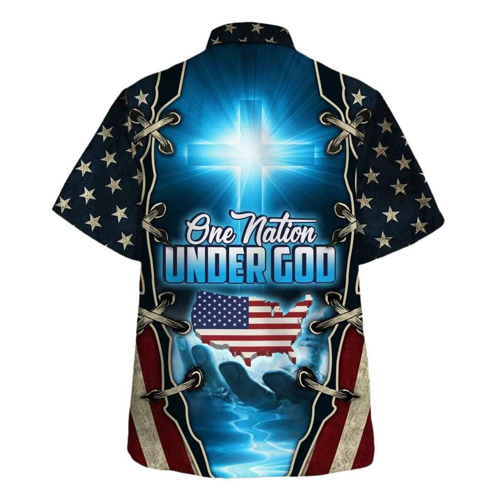 One Nation Under God American Cross Christian USA Flag Hawaiian Shirt For Men, Christian Hawaiian Shirt, Gift For Christian