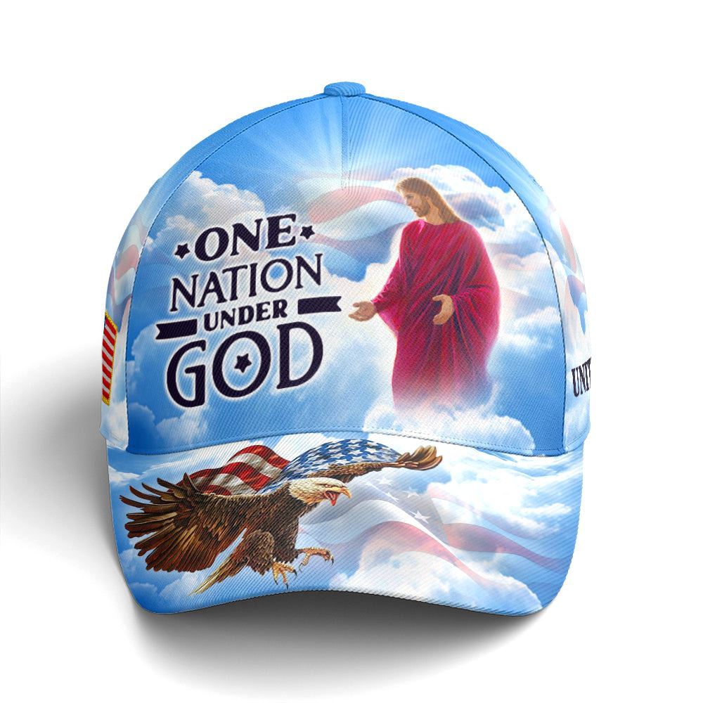 One Nation Under God All Over Print Baseball Cap For Jesus Lovers Drawing Vector Style Blue, God Cap, Gift Ideas For Male