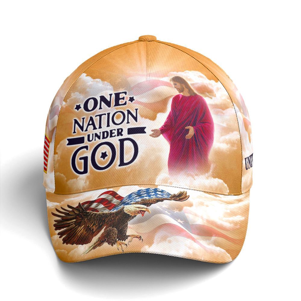 One Nation Under God All Over Print Baseball Cap For Jesus Lovers Drawing Vector Style Yellow, God Cap, Gift Ideas For Male