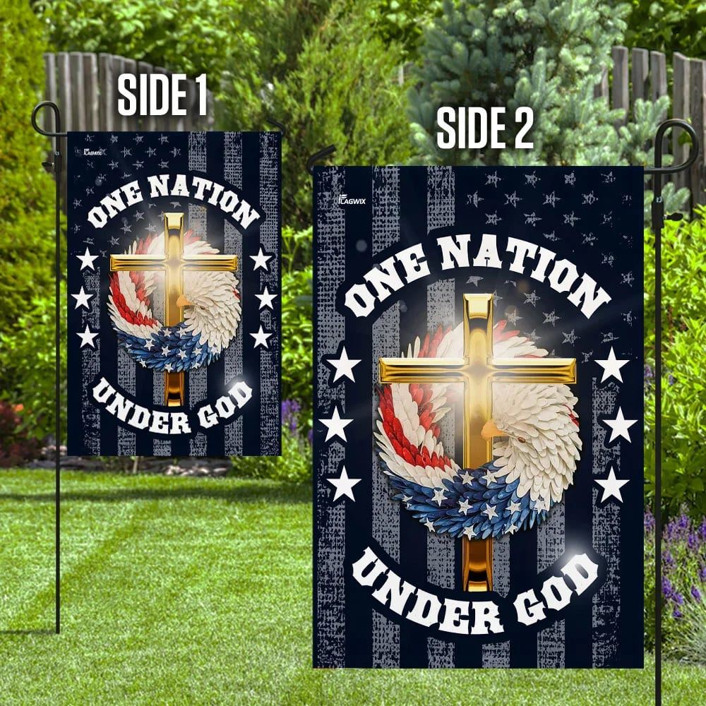 One Nation Under God Christian Wreath House Flags, Christian Flag, Scripture Flag, Garden Banner