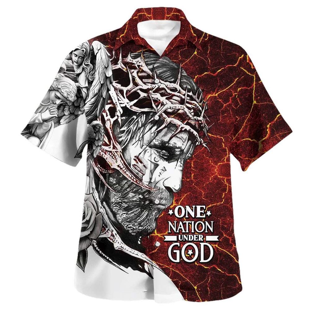 One Nation Under God Jesus Christ Independence Day Hawaiian Shirt For Men, Christian Hawaiian Shirt, Gift For Christian