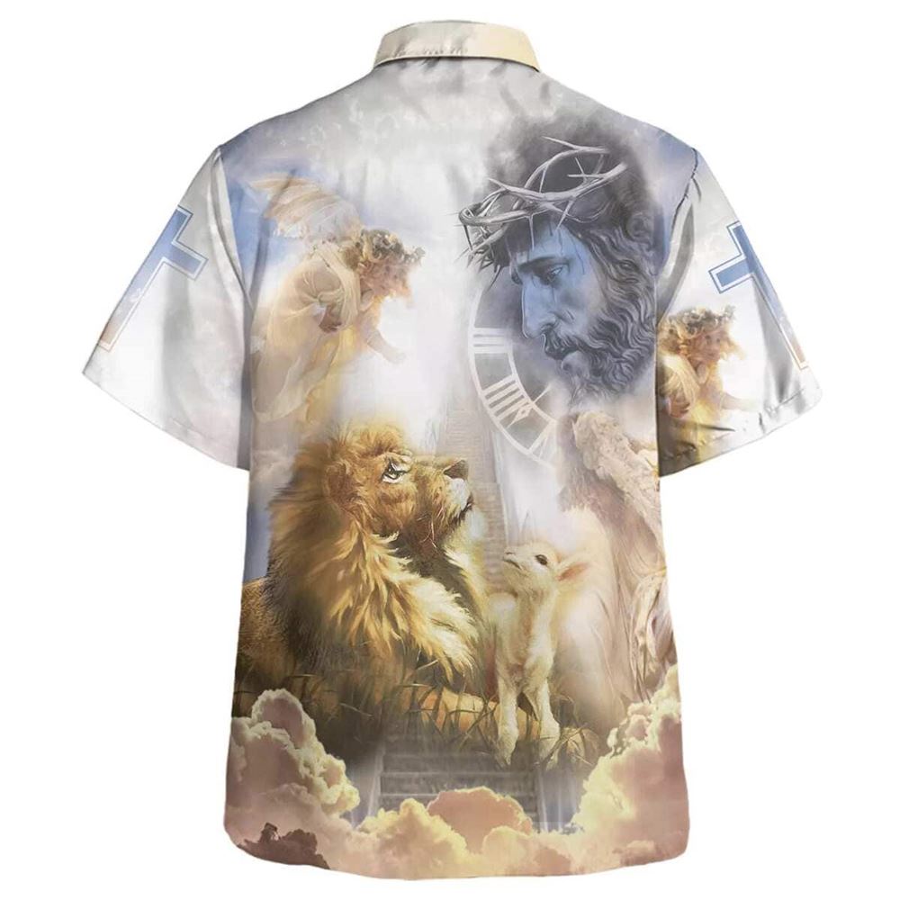 One Nation Under God Jesus Christ Lion And Lamb Christian Hawaiian Shirt For Men, Christian Hawaiian Shirt, Gift For Christian