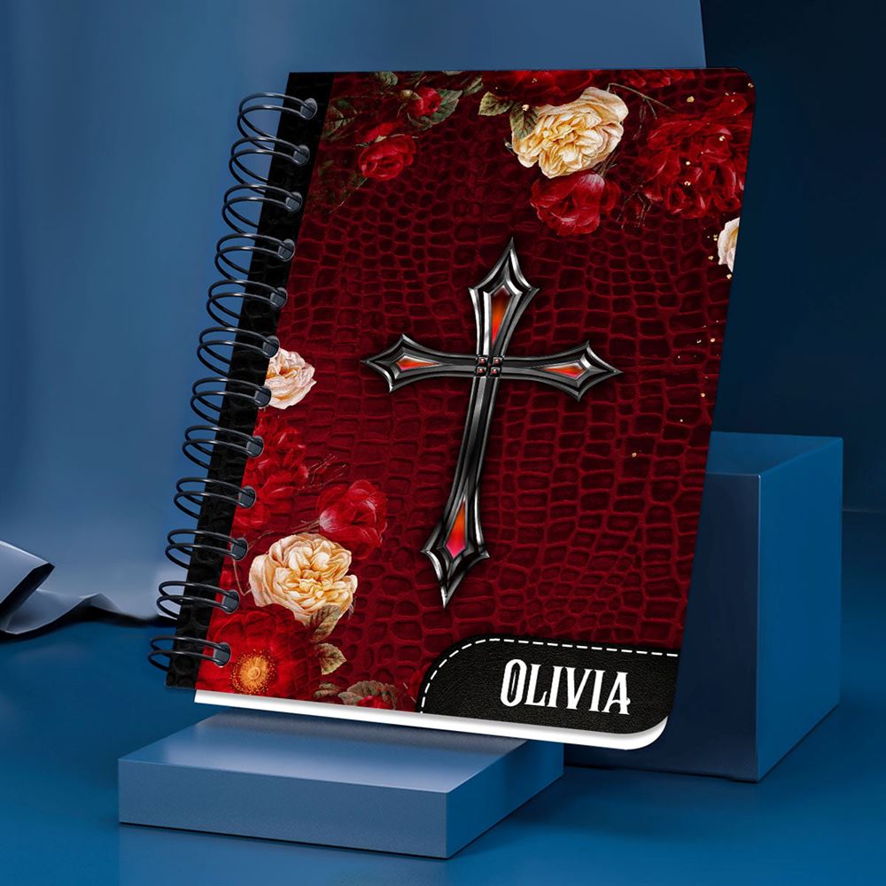 Personalized Cross Spiral Notebook Love Is Spoken Here, Christian Spiral Notebooks