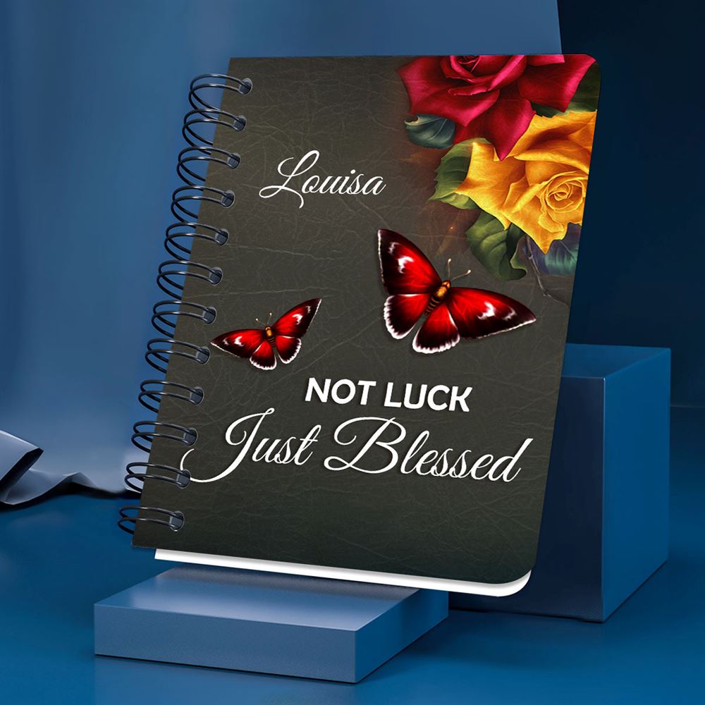 Personalized Spiral Journal Not Luck Just Blessed, Christian Art Gifts Journal
