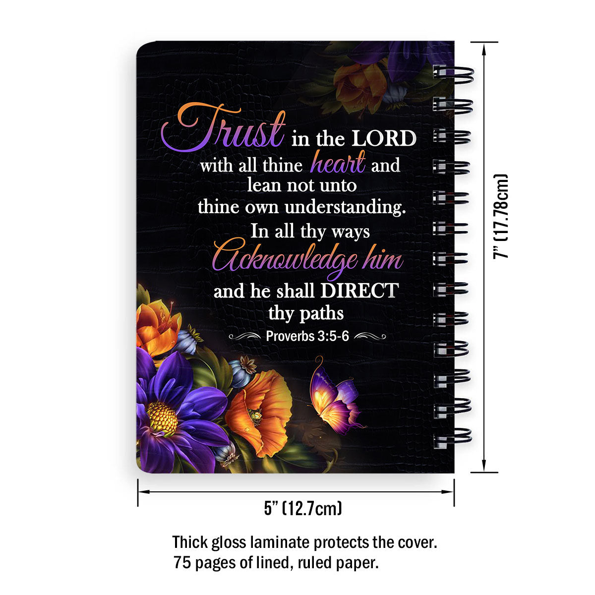 Personalized Spiral Journal Trust In The Lord With All Your Heart Proverbs 35 6 Cross And Flower, Religious Gifts For Christian