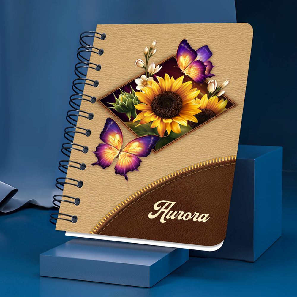 Personalized Sunflower And Butterfly Spiral Journal, Inspiration Gifts For Christian People