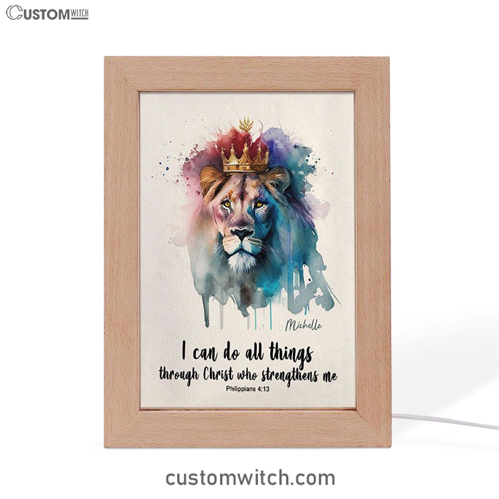 Philippians 413 I Can Do All Things Through Christ Personalized Frame Lamp Art - Religious Gifts Night Light - Bible Frame Lamp Art